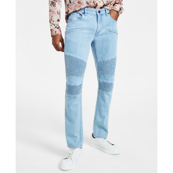 Men's Herbie Five-Pocket Moto Light Wash Skinny Jeans, Created for Macy's