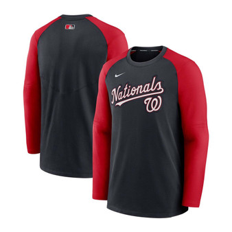 Men's Navy, Red Washington Nationals Authentic Collection Pregame Performance Raglan Pullover Sweatshirt