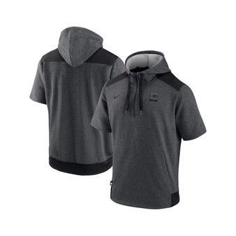 Men's Heathered Charcoal, Black Cincinnati Reds Authentic Collection Dry Flux Performance Quarter-Zip Short Sleeve Hoodie