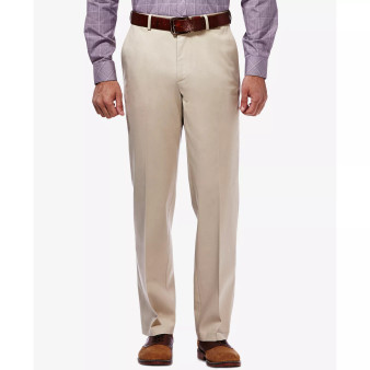 Men's Premium No Iron Khaki Classic Fit Flat Front Hidden Expandable Waist Pant