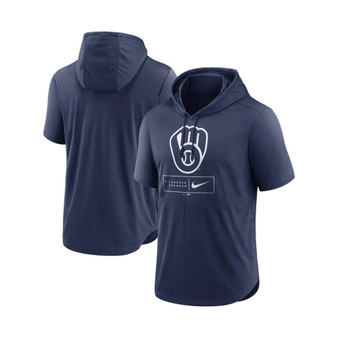 Men's Navy Milwaukee Brewers Logo Lockup Performance Short-Sleeved Pullover Hoodie