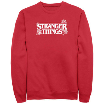 Men's Stranger Things Stranger Snowflakes Logo Crew Fleece Pullover
