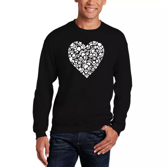 Men's Paw Prints Heart Word Art Crewneck Sweatshirt