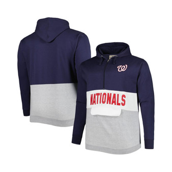 Men's Navy, White Washington Nationals Big and Tall Fleece Half-Zip Hoodie