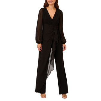 Women's Chiffon-Trim Jersey Jumpsuit