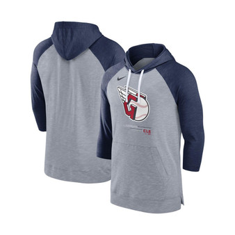 Men's Heather Gray, Heather Navy Cleveland Guardians Baseball Raglan 3/4-Sleeve Pullover Hoodie