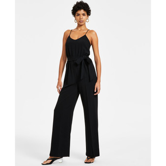 Women's Textured Crepe Belted V-Neck Jumpsuit, Created for Macy's