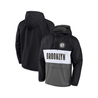 Men's Branded Black, Gray Brooklyn Nets Team Leader Iconic Colorblock Anorak Raglan Quarter-Zip Hoodie