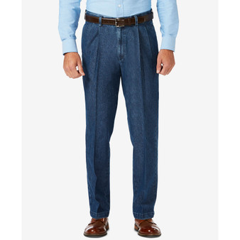 Men's Stretch Denim Classic-Fit Pleated Pants