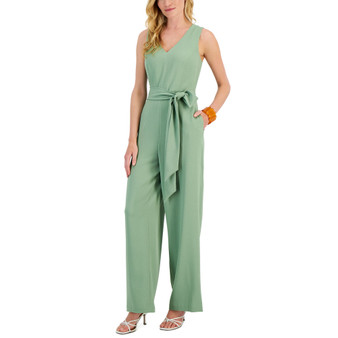 Women's V-Neck Belted Sleeveless Jumpsuit, Created for Macy's