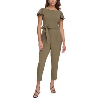 Women's Flutter-Sleeve Belted Cropped Jumpsuit