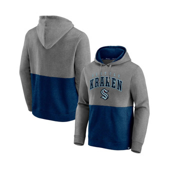 Men's Branded Heathered Gray, Deep Sea Blue Seattle Kraken Block Party Classic Arch Signature Pullover Hoodie