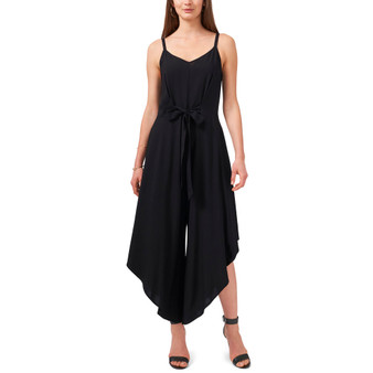 Solid Tie-Front Challis High-Leg Jumpsuit