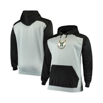 Men's Gray, Black Milwaukee Bucks Colorblock Raglan Pouch Pullover Hoodie