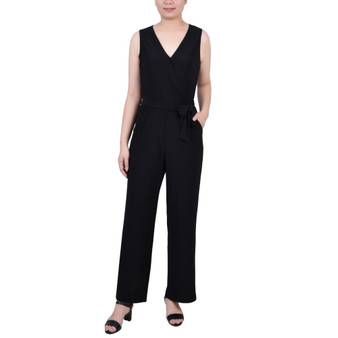 Petite Short Sleeveless Belted Jumpsuit