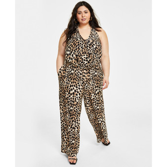 Plus Size Cheetah-Print Jumpsuit, Created for Macy's