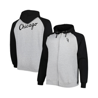 Men's Heather Gray, Black Chicago White Sox Big and Tall Raglan Hoodie Full-Zip Sweatshirt