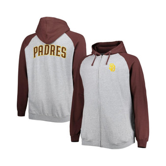 Men's Heather Gray, Brown San Diego Padres Big and Tall Raglan Hoodie Full-Zip Sweatshirt