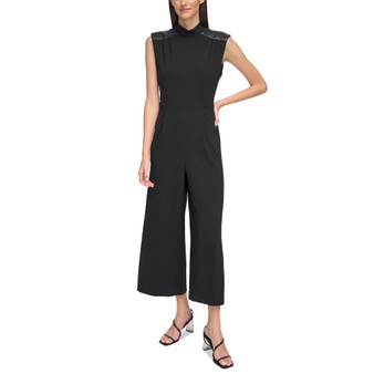 Women's Faux-Leather-Trim Jumpsuit