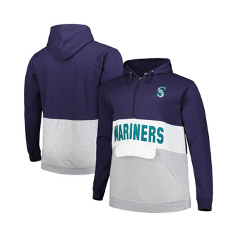 Men's Navy, White Seattle Mariners Big and Tall Fleece Half-Zip Hoodie