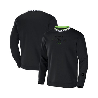Men's NFL X Staple Black Seattle Seahawks Embroidered Fundementals Globe Pullover Crew Sweatshirt