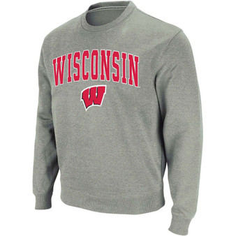 Men's Heather Gray Wisconsin Badgers Arch Logo Crew Neck Sweatshirt