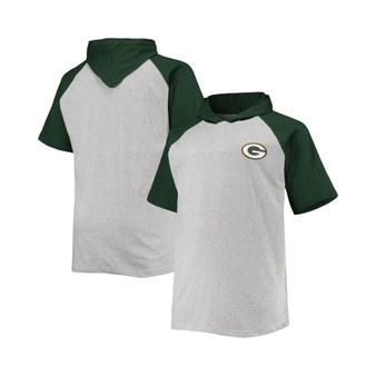 Men's Heathered Gray, Green Green Bay Packers Big and Tall Raglan Short Sleeve Pullover Hoodie