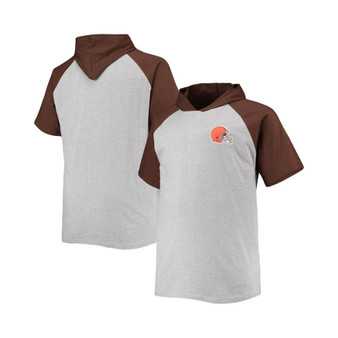 Men's Heathered Gray, Brown Cleveland Browns Big and Tall Raglan Short Sleeve Pullover Hoodie