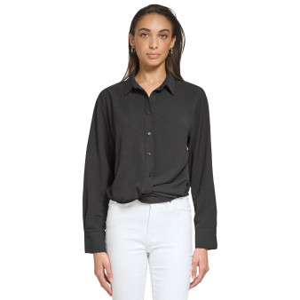 Twist Hem Button Front Blouse