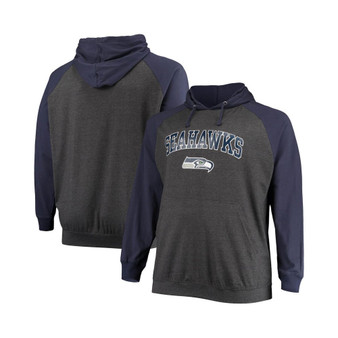 Men's Branded College Navy, Heathered Charcoal Seattle Seahawks Big and Tall Lightweight Raglan Pullover Hoodie