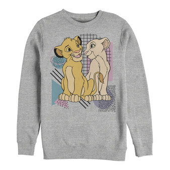 Disney Men's Lion King Retro Simba and Nala, Crewneck Fleece