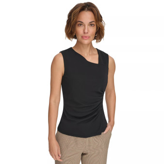 Women's Asymmetric-Neck Ruched Sleeveless Top