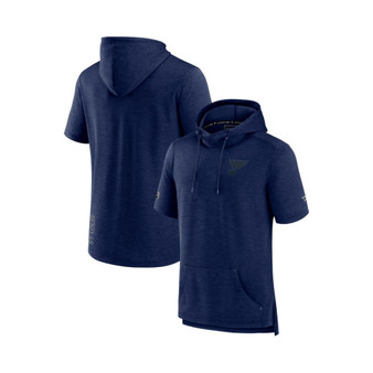 Men's Branded Heather Navy St. Louis Blues Authentic Pro Road Performance Short Sleeve Pullover Hoodie