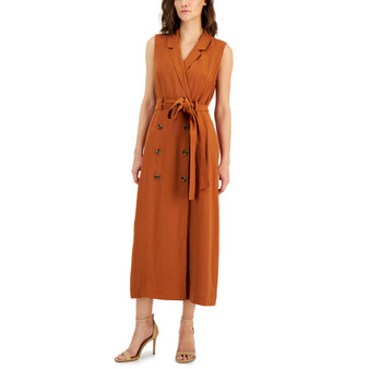 Women's Sleeveless Double-Breasted Trench Maxi Dress