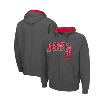 Men's Charcoal Nebraska Huskers Arch and Logo 3.0 Full-Zip Hoodie