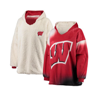 Men's Red and White Wisconsin Badgers Sherpa Big Logo Gradient Reversible Hoodeez