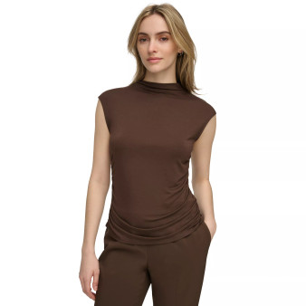 Women's Ruched Mock-Neck Sleeveless Top