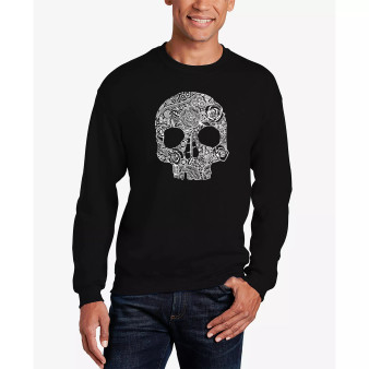 Men's Word Art Crewneck Flower Skull Sweatshirt