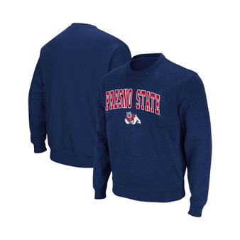 Men's Navy Fresno State Bulldogs Arch and Logo Tackle Twill Pullover Sweatshirt