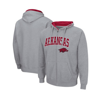 Men's Heathered Gray Arkansas Razorbacks Arch and Logo 3.0 Full-Zip Hoodie