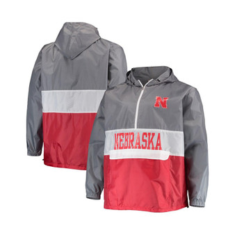 Men's Branded Gray, Scarlet Nebraska Huskers Big and Tall Water-Resistant Half-Zip Hoodie
