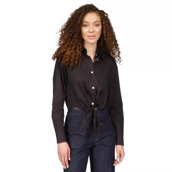 Women's Poplin Tie-Front Button-Down Cotton Shirt, Regular & Petite