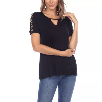 Women's Keyhole Neck Cutout Short Sleeve Top