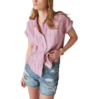 Women's Striped Short-Sleeve Button-Up Shirt