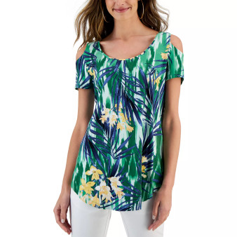 Women's Printed Cold-Shoulder Top, Created for Macy's