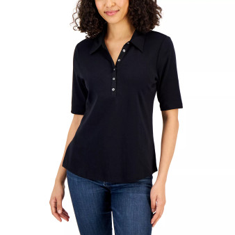 Women's Cotton Woven Half-Button Top, Created for Macy's