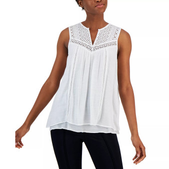 Women's Sleeveless Eyelet Lace Yoke Top