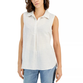 Women's Linen Blend Printed Sleeveless Popover Top, Created for Macy's