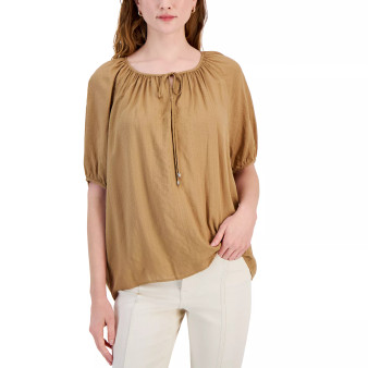 Women's Tonal-Stripe Bubble-Sleeve Top