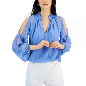 Women's Crinkle Chiffon Cold-Shoulder Blouse, Created for Macy's